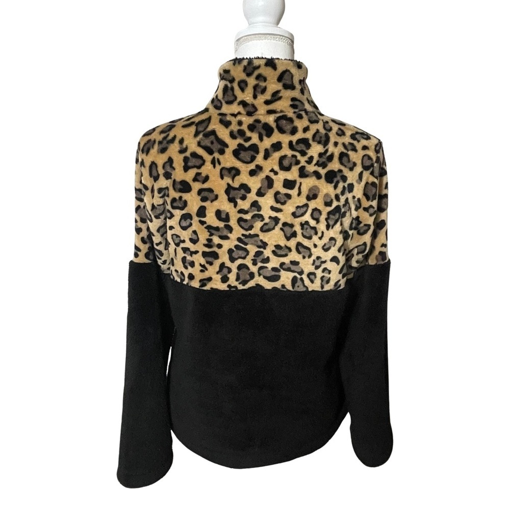 Leopard Print and Black Quarter Zip Fleece Jacket, Stylish and Comfortable, Sz M - Picture 2 of 13